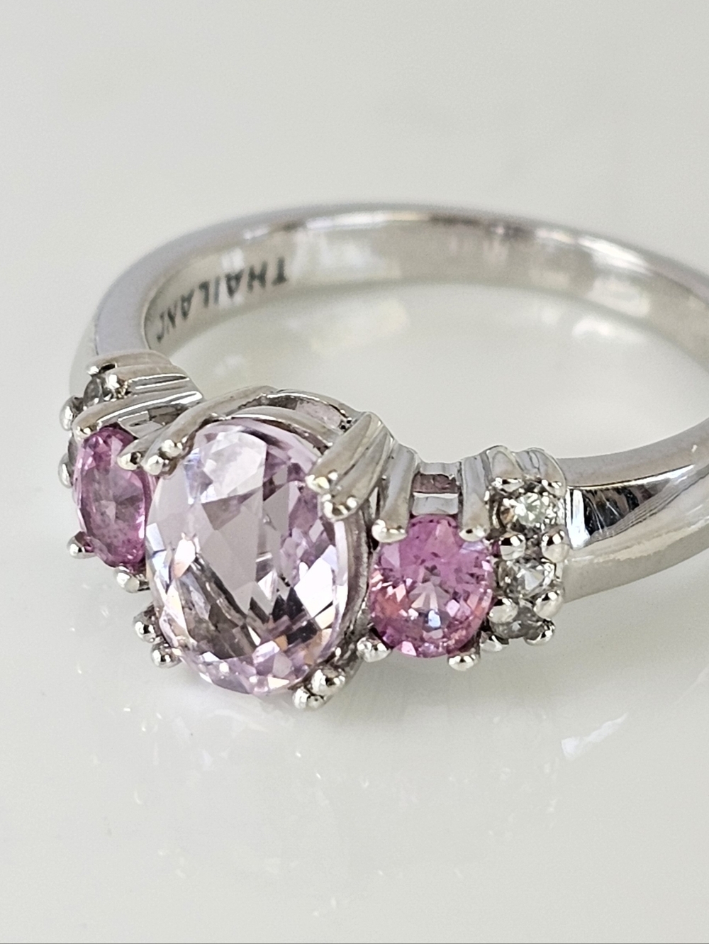 Natural Kunzite & Pink Sapphire Ring Sterling Silver Rhodium Overlay Sz 7! - Picture 5 of 7